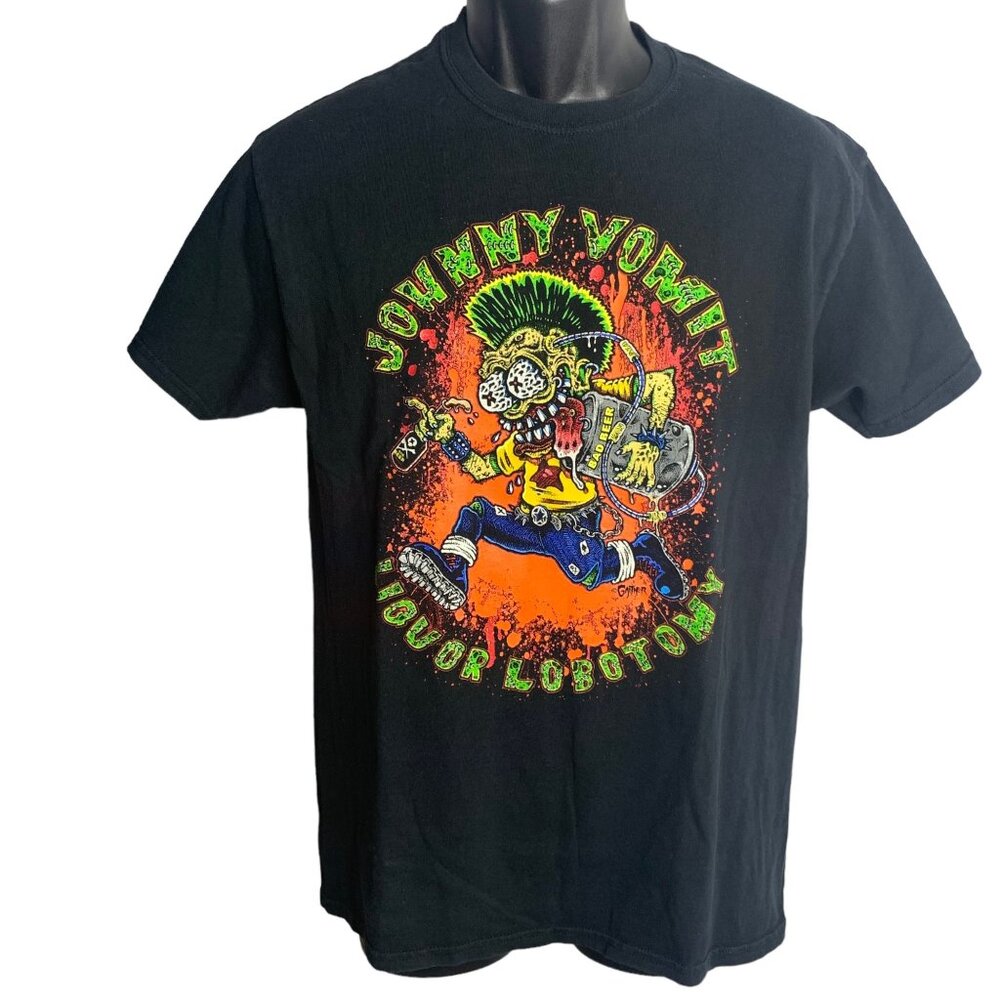 Vintage 90s Johnny Vomit RARE Band T Shirt M Black Crewneck Graphic Punk Metal